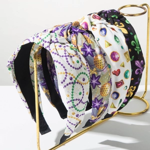 Diadema con Nudo de Mardi Gras para Mujer Estampado de Carnaval Tela Banda para el Pelo con Strass Accesorios para el Cabello de Fiesta Retro