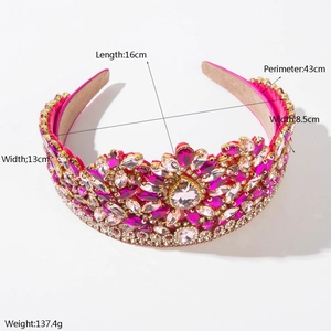 Baroque rose red crystal crown headband with full rhinestones for bridal wedding hair