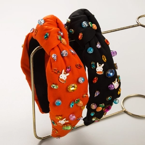 Détails du serre-tête de Pâques fait main avec des strass colorés et charms de lapin