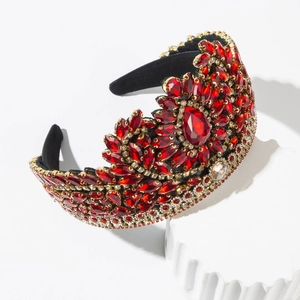 Baroque red crystal crown headband with rhinestones for weddings and party events