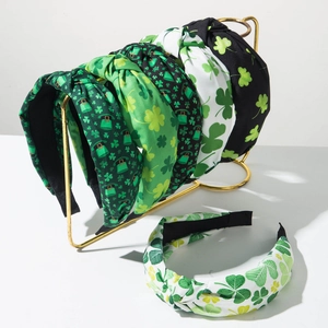 St Patrick's Day Wide Knotted Headband For Women Shamrock Irish Hat Pattern Festival Party Hair Accessories Printed Headwear