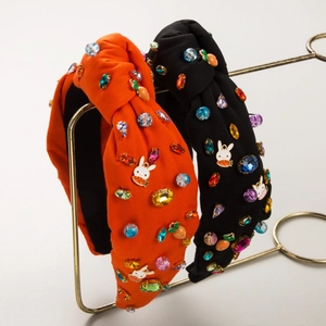 Serre-tête Noué à Strass Lapin de Pâques Baroque Cristal Coloré Décor Lapin Carotte Accessoires Cheveux Mode pour Femmes