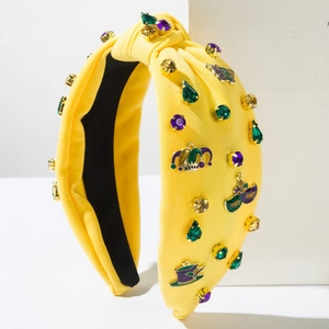 Classic Mardi Gras knotted headband with colorful rhinestones and festival charms
