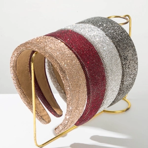 Luxury Padded Rhinestone Headband For Women Wide Edge Fashion Handmade Rhinestone Hair Band Elegant Sparkling Hair Accessories