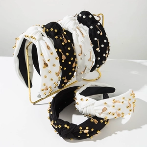 Serre-tête Noué Large à la Mode en Tissu Avec Künstliche Perle et Pendentifs Sportifs Métal Or Tennis Golf Club Accessoire Cheveux