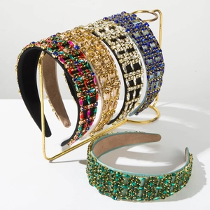 Baroque Rhinestone Wide Headband Luxurious Colorful Gemstone Inlaid Hair Hoop Vintage Palace Style Hair Accessories For Women Banquet Party