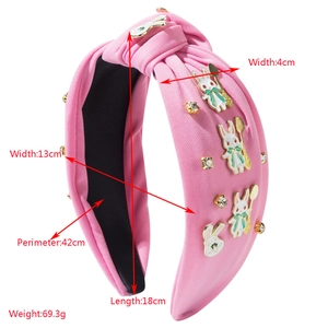 Serre-tête de Pâques rose noué avec oreilles de lapin en strass et breloques