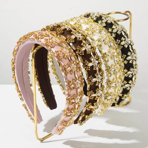 Baroque Vintage Wide Padded Headband For Women Luxury Flower Rhinestone Hair Hoop Retro Banquet Party Hair Accessories