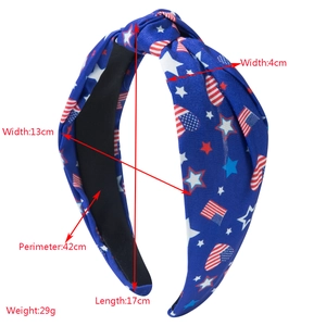 Vue détaillée des dimensions du bandeau noué drapeau américain avec largeur et poids