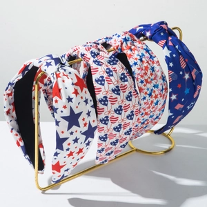 Serre-tête Noué Large Drapeau Américain Imprimé Étoile Coeur Accessoires Cheveux Patriotiques Pour Femmes Fête Vacances Bandeau