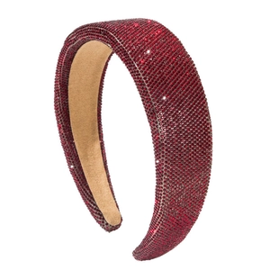 Luxurious padded red headband fully encrusted with sparkling rhinestones for women
