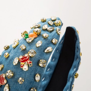 Baroque denim headband with sparkling crystals and colorful Easter charms decoration