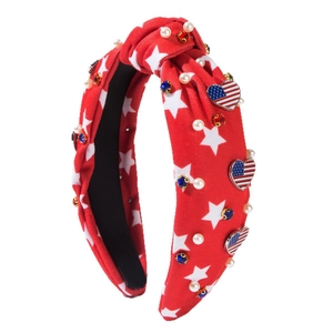 Independence Day headband with stars, pearls, and American flag heart charms