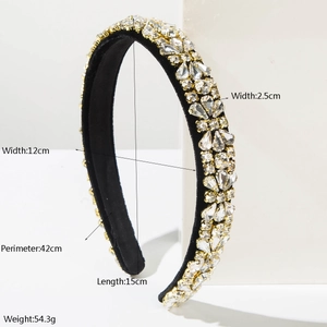 Baroque style padded headband with luxury crystal rhinestones on black velvet base