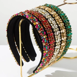 Vintage Baroque Rhinestone Encrusted Headband For Women Luxury Black Velvet Padded Hair Band Crystal Design Hair Accessories