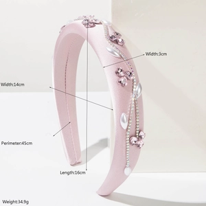 Serre-tête en satin rose avec papillon en cristal et perles élégantes pour femmes