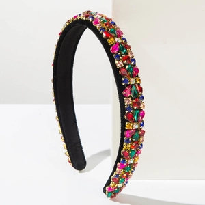 Baroque velvet headband with colorful luxury rhinestones and sparkling crystals