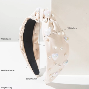 Serre-tête crème avec perles et cœurs incrustés, largeur 12 cm et poids 54 g