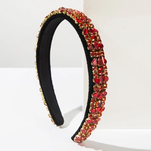 Baroque style headband with luxury red crystals on a black velvet base for women