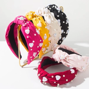 Serre-tête Noué Doux pour Femmes en Tissu Incrusté de Künstliche Perles et Cœur Strass pour Fête de Saint-Valentin Accessoire Cheveux