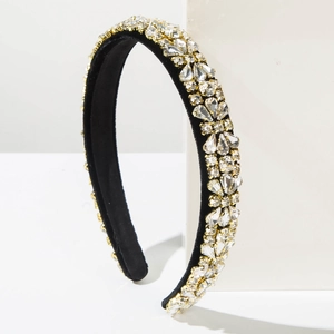 Macro detail of luxury baroque headband with dense pear and round cut crystals