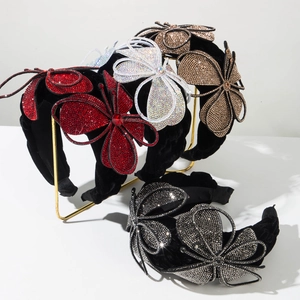 Vintage Baroque Padded Headband Velvet Wide Rhinestone Butterfly Flower Hair Hoop For Women Party Jewelry Accessories