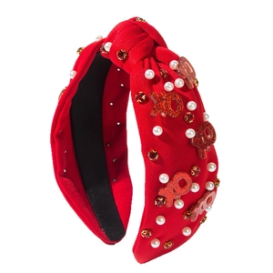 Serre-tête rouge avec nœud, perles et paillettes XOXO pour la Saint-Valentin