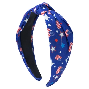 Bandeau à nœud en tissu bleu marine avec motif étoiles et rayures drapeau américain