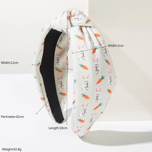 Easter headband with bunny and carrot prints featuring a stylish top knot design