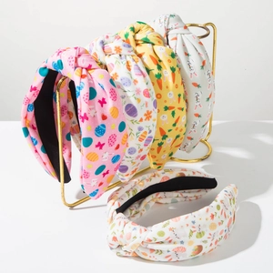 Easter Knotted Wide Headband Rabbit Egg Carrot Print Fabric Hair Band For Women Girls Holiday Party Hair Accessories