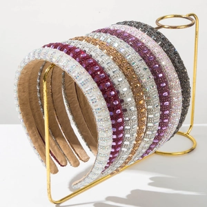Fashion Padded Rhinestone Headband For Women Glitter Crystal Fabric Hair Hoop Elegant Thick Sponge Hair Accessories For Banquet