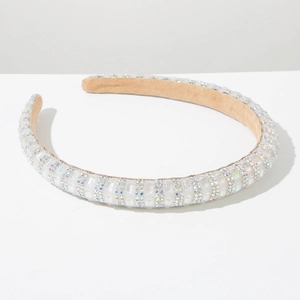 Close-up of the sparkling crystal-encrusted headband with soft anti-slip velvet lining