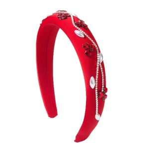 Serre-tête rouge élégant en éponge avec perles et cristaux de luxe pour des occasions