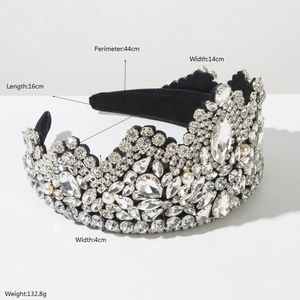 Luxury Baroque style headband with sparkling rhinestones and white pearls on black velvet