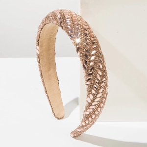 Luxuriöser breiter Haarreif mit glitzernden rosa Kristalltropfen auf Goldbasis