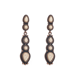 Orecchini a pendente vintage bohémien con pietre turchesi bianche e finitura in bronzo