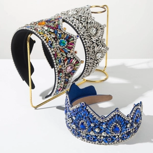 Luxury Baroque style crystal crowns in multiple colors with sparkling rhinestones and gems