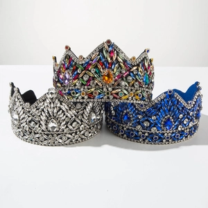 Baroque Rhinestone Crown Headband For Women Luxury Velvet Padded Wide Hairband Tiara For Wedding Party Bridal Hair Accessories