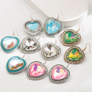 Boucles d'Oreilles Pendantes Cœur en Alliage Vintage Avec Tige en Acier Inoxydable Turquoise Strass Bijoux Exagérés pour Fête Femme