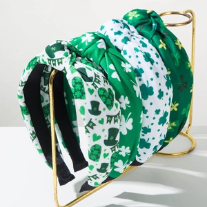 St Patricks Day Knotted Wide Headband Clover Shamrock Print Fabric Hair Hoop Irish Festival Party Hair Accessories For Women