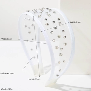 Fashionable white tulle headband with silver rhinestones and rivets for women