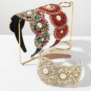 Serre-tête Rembourré en Künstliche Perles de Strass Baroque Rétro Luxe Fleur Bandeau Large pour Femmes Mariage Fête Bijoux Accessoires