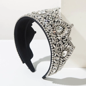 Close-up of Baroque crown headband with pear and marquise cut crystal embellishments