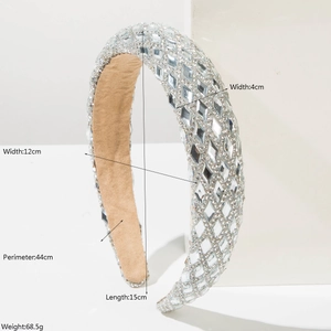Sparkling rhinestone wide headband with full crystal inlay on a light brown fabric base
