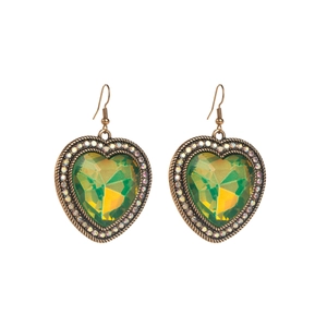 Boucles d'oreilles cœur vintage en or avec cristaux turquoise et bordures en strass
