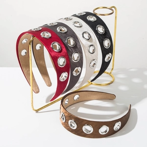 Retro Wide Fabric Headband With Metal Eyelets Plain Color Hair Hoop For Women Elegant Fashion Non-Slip Hair Accessories