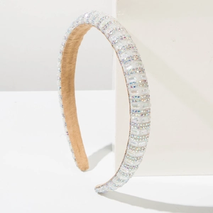 Sparkling white padded headband with full rhinestones and sponge padding for women