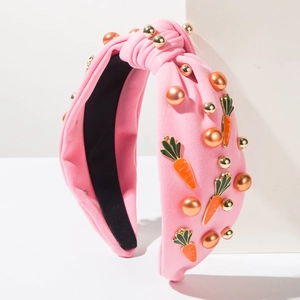 Roze geknoopte hoofdband met parels en wortelbedeltjes voor Pasen haaraccessoires