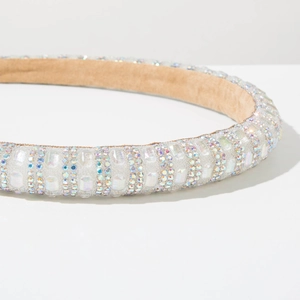 Macro shot of sparkling rhinestones and crystals on a luxury padded headband