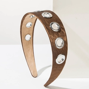 Vintage bronze wide headband with leopard texture and silver metal eyelets for women
